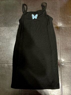 🌈6/$10 Black Ribbed Cami Dress with Blue Butterfly